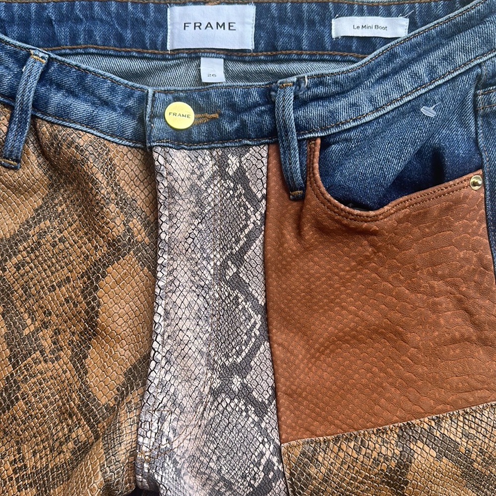 Frame Le Mini Boot Cut Patchwork Snake Skin Jeans - image 5